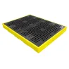 Low-profile spill containment tray for 4 barrels with grating, 300 l, 1660 x 1260 x 150 mm