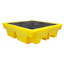 Spill containment pallet with grating for 4 barrels 1310 x 1310 x 370 mm, yellow