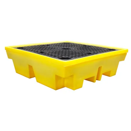 Spill containment pallet with grating for 4 barrels 1310 x 1310 x 370 mm, yellow