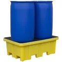 Spill containment pallet, increased load capacity with grating for 2 barrels