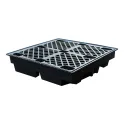 Containment tray with grating for 4 drums, black