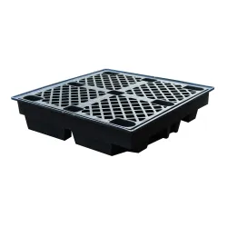 Spill containment sump with grating for 4 barrels, low profile 1280 x 1285 x 275 mm