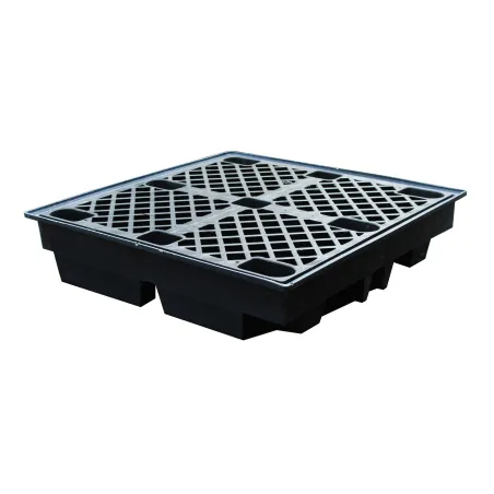 Containment tray with grating for 4 drums, black