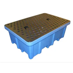 Spill containment tray with grating for 2 drums, increased load capacity 1220 x 820 x 450 mm
