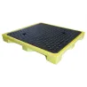 Spill containment pallet with grating for 4 drums, low profile, increased load capacity 1310 x 1310 x 150 mm
