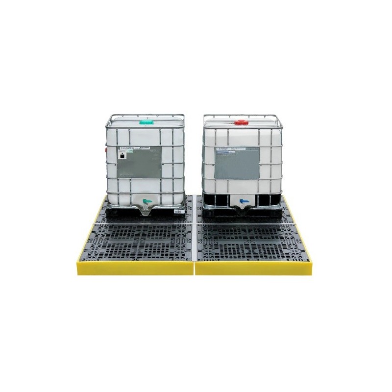 Zestaw wanien wychwytowych pod 4 IBC, niskoprofilowych z kratownicą 1200 l, 3320 x 2520 x 150 mm