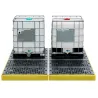 Set of low-profile spill containment trays for 4 IBCs with grating, 1200 l, 3320 x 2520 x 150 mm