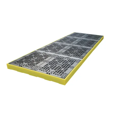 Set of low-profile spill containment pallets with grating for 4 IBCs