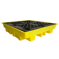 Spill containment sump with grating for 4 drums, low profile 1280 x 1285 x 275 mm