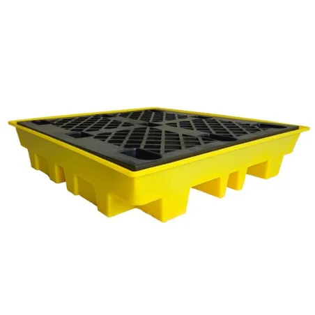 Spill containment tray with grating for 4 barrels 1280 x 1285 x 275 mm, yellow