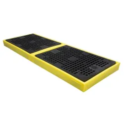 Low-profile drip tray for 4 drums with grating 300 L, 2610 x 895 x 150 mm