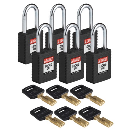 Kłódka nylonowa SAFEKEY, korpus standardowy, szekla stalowa 38 mm KD czarna 6 szt Kłódka nylonowa SAFEKEY, korpus standardowy, szekla stalowa 38 mm KD czarna 6 szt