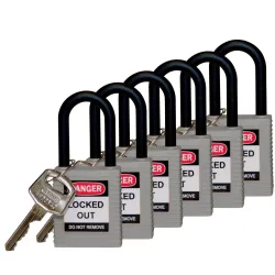 Nylon padlock, standard body, nylon shackle - set of 6 pcs.
