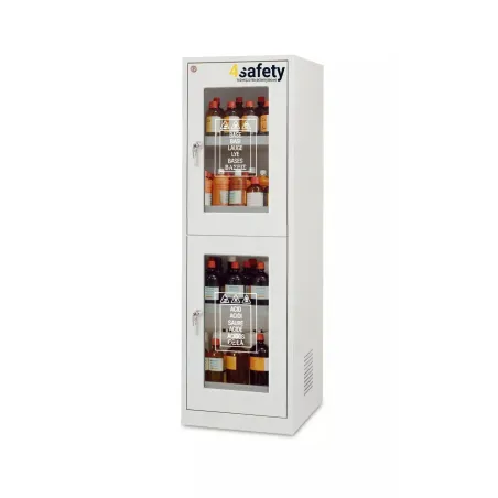 Safety cabinet for chemicals and corrosive substances with a partition wall and glazed doors size M 600 x 600 x 1950 mm