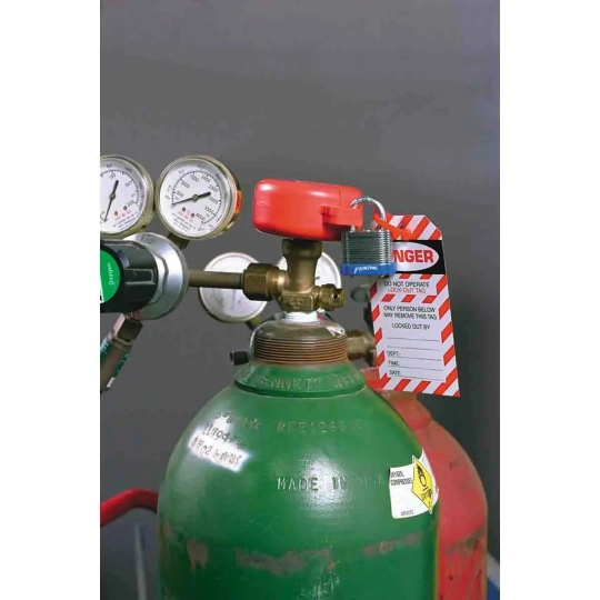 Large gas cylinder valve lock ⌀31.5 mm, red