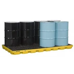 Low-profile spill containment tray for 8 drums with grating, 371 l, 2464 x 1245 x 140 mm