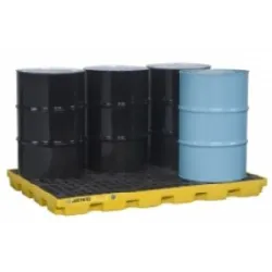 Low-profile spill containment tray for 6 drums with grating, 276 l, 1854 x 1245 x 140 mm