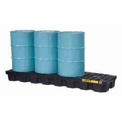 Spill containment tray for 4 drums with grating 284 l, 2464 x 635 x 229 mm