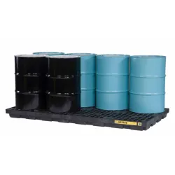 Low-profile spill containment tray for 8 drums with grating, 371 l, 2464 x 1245 x 140 mm