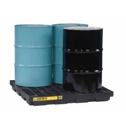Low-profile spill containment sump for 4 drums with grating, 185 l, 1245 x 1245 x 140 mm