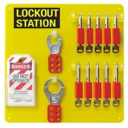 LOTO station for padlocks and lockout devices, open, acrylic