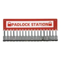 LOTO station for padlocks and lockouts, open, steel