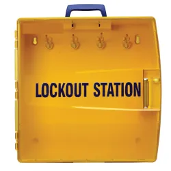 LOTO station for padlocks and lockouts, portable, lockable, polypropylene 432 x 171 x 432 mm