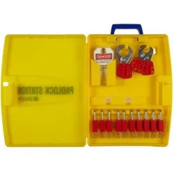 LOTO station for padlocks and lockouts, portable, lockable, polypropylene 337 x 64 x 432 mm