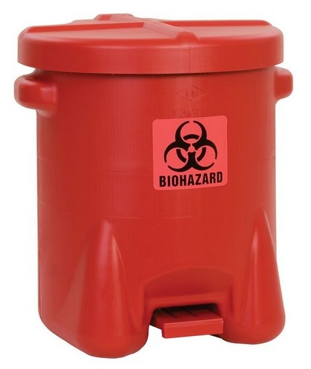 Pojemnik zabezpieczający na odpady stwarzające zagrożenie biologiczne, polietylen, otwarcie nożne, 53 l, czerwony, FM
