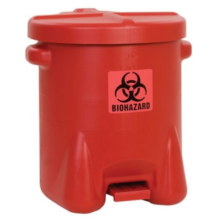 Pojemnik zabezpieczający na odpady stwarzające zagrożenie biologiczne, polietylen, otwarcie nożne, 53 l, czerwony, FM