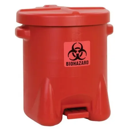Protective container for waste posing a biological hazard, polyethylene, foot opening, 38 l, red, FM