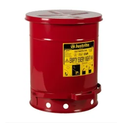 Safety container for oily waste, steel, sound-dampening insert, foot opening, 38 l, FM, TÜV