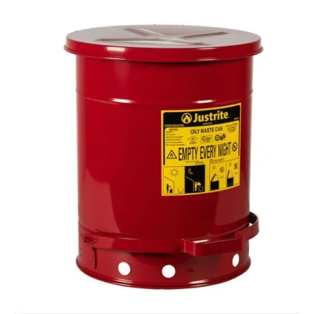 Safety container for oily waste, steel, sound-dampening insert, foot opening, 38 l, FM, TÜV