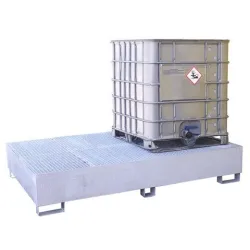 Drip tray with grating and feet, galvanized steel for 2 IBCs 1300 x 2300 x 430 mm