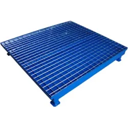 Spill containment tray with grating and legs, painted steel ECONOMY for 1 drum 740 x 740 x 200 mm
