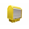 Stanowisko robocze z drzwiami suwnymi pod 2 beczki 1490 x 990 x 1690 mm, żółte