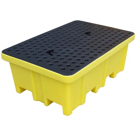 Spill containment pallet, increased load capacity with grating for 2 barrels