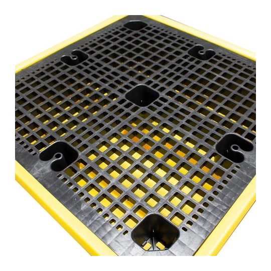 Spill containment pallet with grating for 4 barrels 1310 x 1310 x 370 mm, yellow