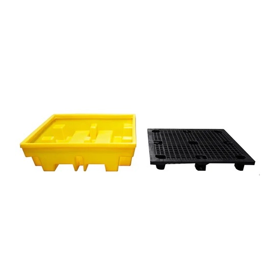 Spill containment pallet with grating for 4 barrels 1310 x 1310 x 370 mm, yellow