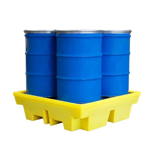 Spill containment pallet with grating for 4 barrels 1310 x 1310 x 370 mm, yellow