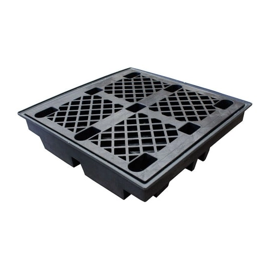 Containment tray with grating for 4 drums, black