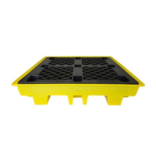 Spill containment tray with grating for 4 barrels 1280 x 1285 x 275 mm, yellow