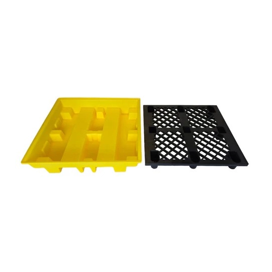 Spill containment tray with grating for 4 barrels 1280 x 1285 x 275 mm, yellow