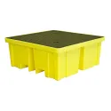 Spill containment pallet with grating for 4 drums 1220 x 1220 x 495 mm, yellow