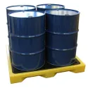 Low-profile spill containment sump with grating for 4 drums