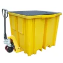 High-profile spill containment pallet with grating for 1 IBC
