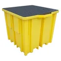 High-profile spill containment pallet with grating for 1 IBC