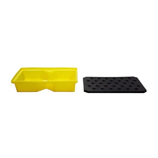 Spill tray with grid for small containers, yellow