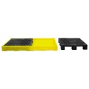 Low-profile spill containment tray with grating for 4 barrels