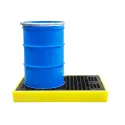 Low-profile spill containment sump with grid for 2 drums